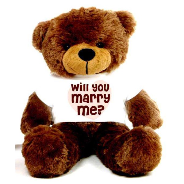 Brown 2 feet Big Teddy Bear wearing a Will You Marry Me T-shirt